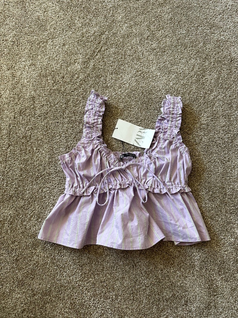 NWT Zara Lilac Striped Ruffle Peplum Cami Top XS